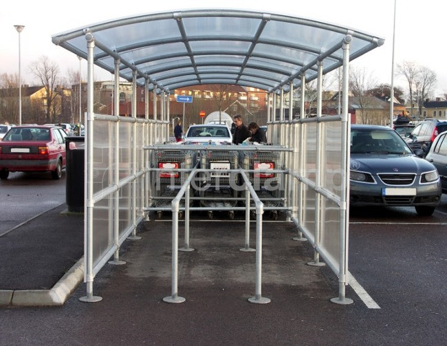 Interclamp Trolley Bay kits used to create a range of shopping trolley bays, with clear assembly instructions ensuring a fast and hassle-free installation process.